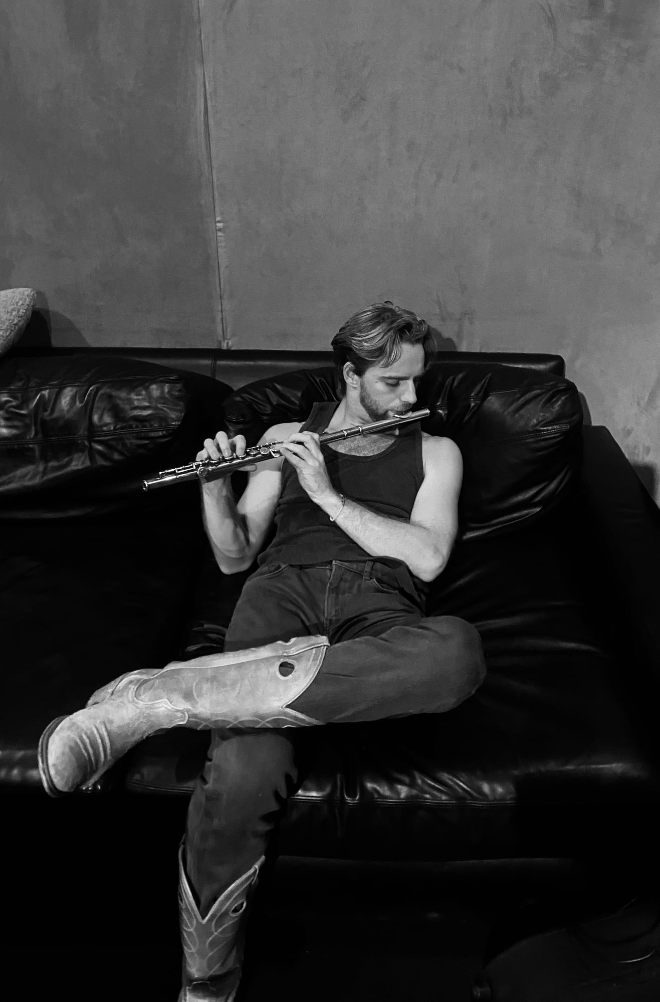 Henry Gritton portrait — flute, black and white